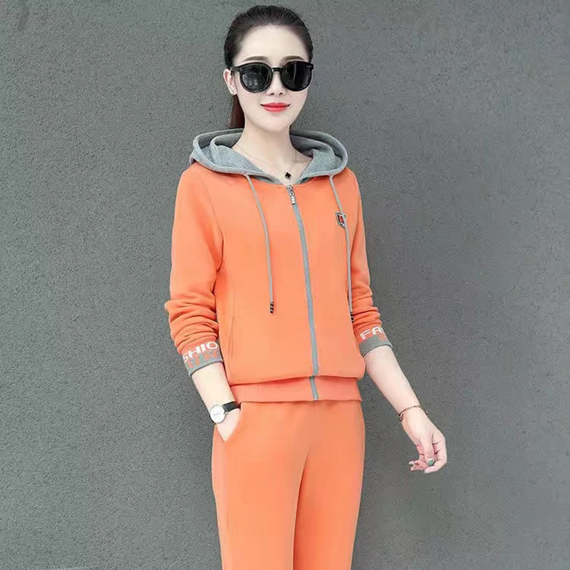 Cotton Casual Sportwear Suit Women Spring Two Peice Set Hooded Zipper Letter Printed Coat+Korean Basic Solid Pants Tracksuit
Cotton Casual Sportwear Suit Women Spring Two Peice Set Hooded Zipper Letter Printed Coat+Korean Basic Solid Pants Tracksuit