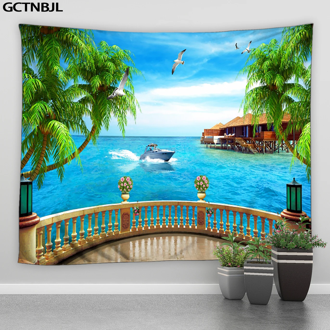 

Ocean Tropical Island Palm Tree Scenic View Summer Tropical Scenery Wall Hanging Nature Tapestry for Bedroom Living Room Dorm