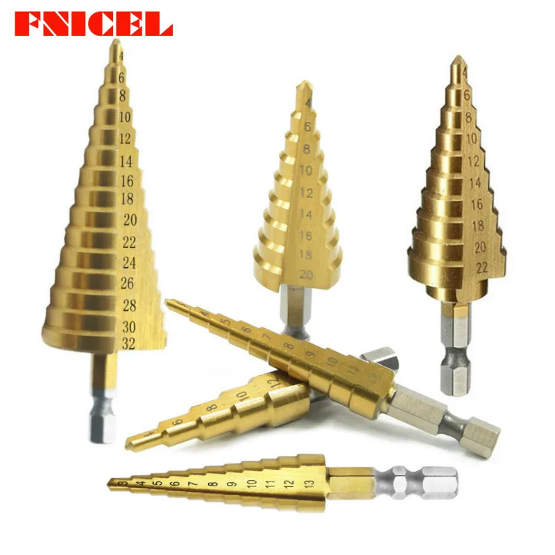 Hss Step Cone Taper Drill Bit Set Hole Cutter Metric 1/4" Titanium Coated Metal Hex Bits Drill Core 3-12/13mm 4-12/20/22/32mm
Hss Step Cone Taper Drill Bit Set Hole Cutter Metric 1/4" Titanium Coated Metal Hex Bits Drill Core 3-12/13mm 4-12/20/22/32mm