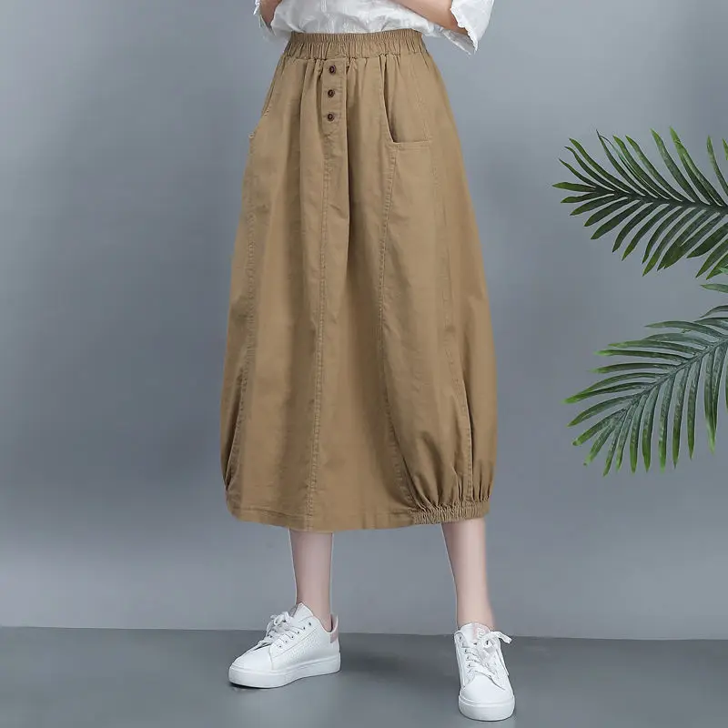 Female Summer Cotton Midi Skirt Women 2021 Fashion Korean Pocket A-line Skirts Ladies Solid Color Elastic High Waist Skirt Z514
Female Summer Cotton Midi Skirt Women 2021 Fashion Korean Pocket A-line Skirts Ladies Solid Color Elastic High Waist Skirt Z514