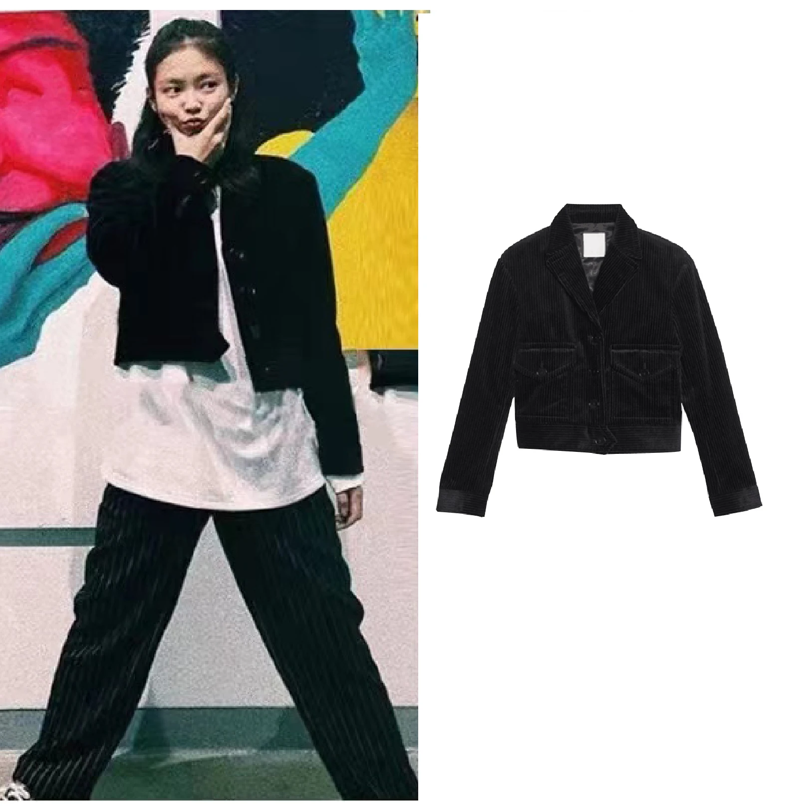 

Kpop IU Seo Yea Ji Fashion Short Cardigan Corduroy Blazers Women Retro Single-Breasted Office Jacket Suits Coat Women Outerwear