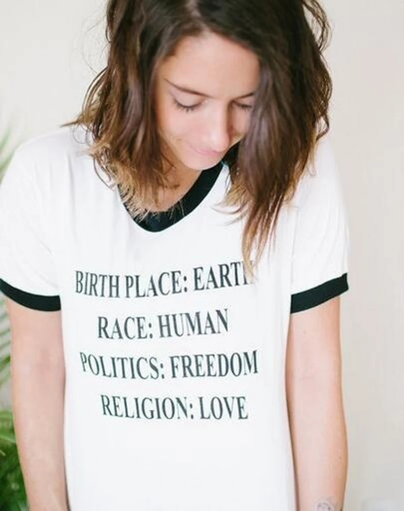 Футболка женская в стиле Харадзюку, Модная стильная хипстерская рубашка с принтом со слоганом человека, родов, земли, Race, летняя одежда
Футболка женская в стиле Харадзюку, Модная стильная хипстерская рубашка с принтом со слоганом человека, родов, земли, Race, летняя одежда