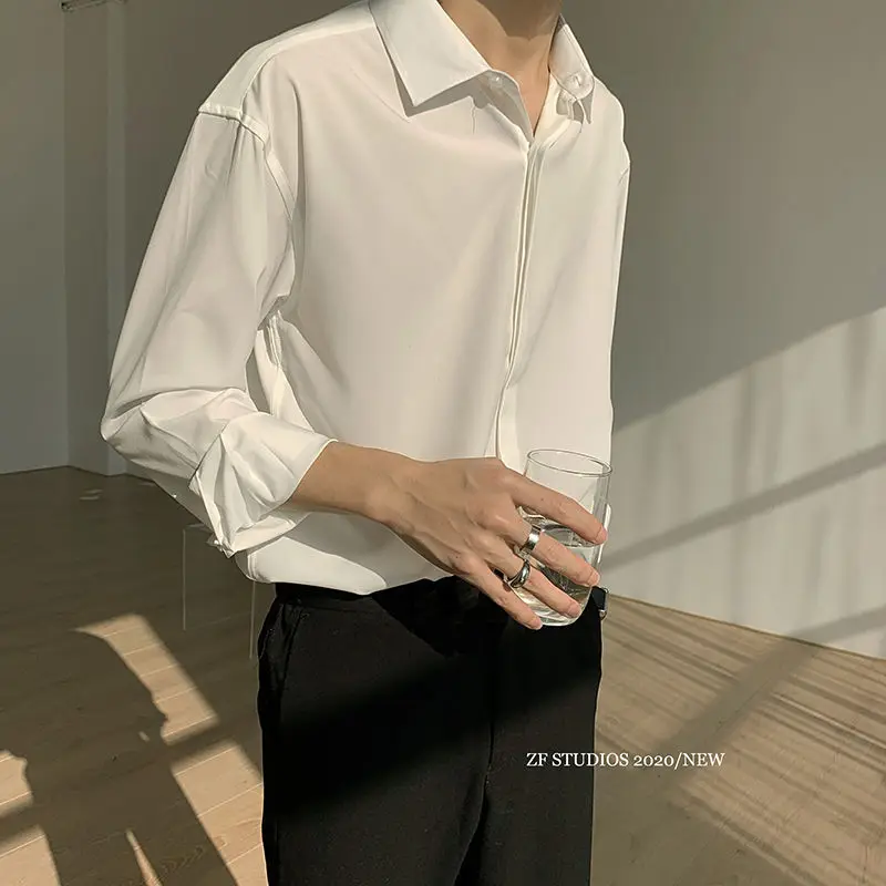 Ice Silk Sexy Mens Shirts Top Quality Drape Solid Color Loose Harajuku White Longsleeve Shirt for Men Japanese Streetwear
Ice Silk Sexy Mens Shirts Top Quality Drape Solid Color Loose Harajuku White Longsleeve Shirt for Men Japanese Streetwear