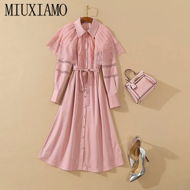 MIUXIMAO High Quality 2020 Fall Dress Lace Long Sleeve Slim Vintage Pink Solid Casual Dress Women vestidos With Belt
MIUXIMAO High Quality 2020 Fall Dress Lace Long Sleeve Slim Vintage Pink Solid Casual Dress Women vestidos With Belt