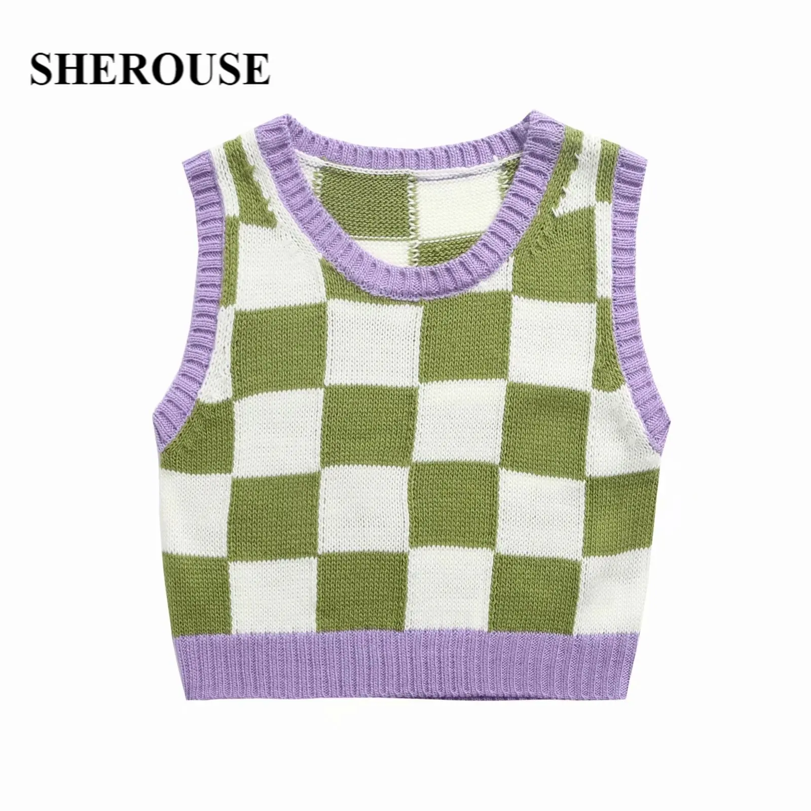SHEROUSE Women Vintage Knitted Checkered Tank Top O-Neck Sleeveless Fashion Woman Plaid Sweater Vest Chic Tops
SHEROUSE Women Vintage Knitted Checkered Tank Top O-Neck Sleeveless Fashion Woman Plaid Sweater Vest Chic Tops