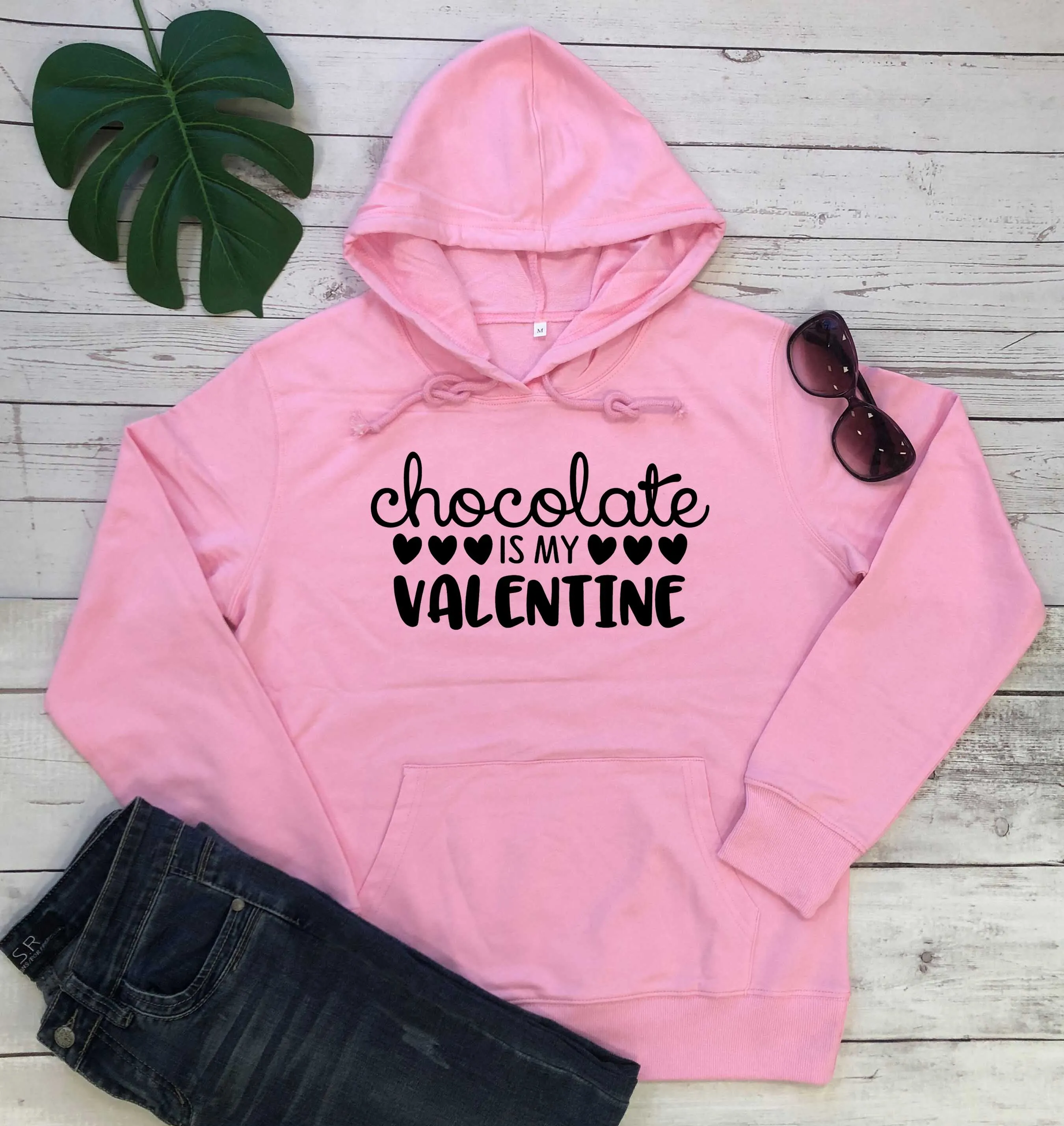 

Chocolate Is My Valentine hoodies women fashion heart graphic holiday gift casual slogan quote aesthetic girl gift pullovers top
