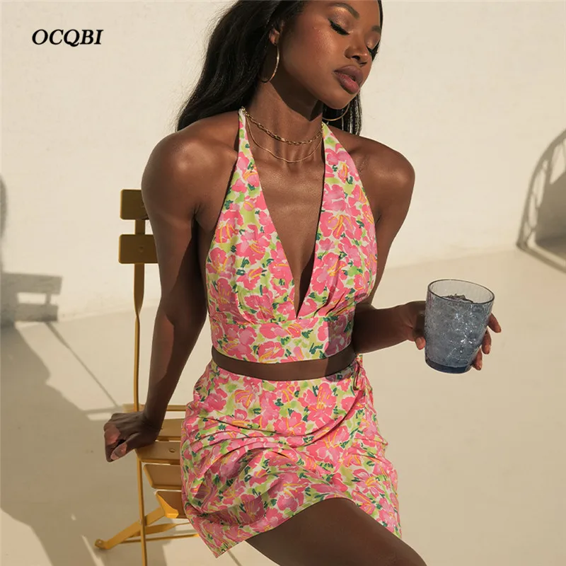 Vacation Style Sexy Women Dress 2021 Print Fashion Backless Halter Two Piece Set Mini Dress
Vacation Style Sexy Women Dress 2021 Print Fashion Backless Halter Two Piece Set Mini Dress