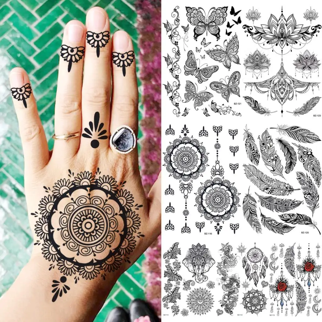 Black Mandala Flower Henna Temporary Tattoos For Women Girls Butterfly DreamCatcher Henna Fake Tattoo Sticker Arm Tatoos 3D
Black Mandala Flower Henna Temporary Tattoos For Women Girls Butterfly DreamCatcher Henna Fake Tattoo Sticker Arm Tatoos 3D
