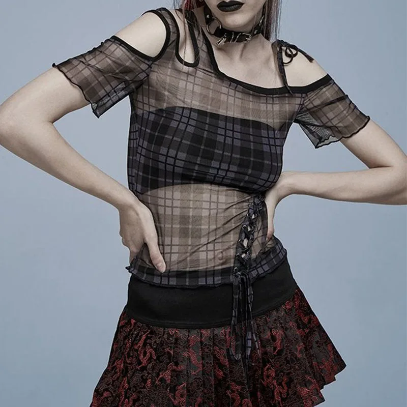 Ynagelo Fairygrunge E Girl Plaid Mesh Tops Hollow Out Shoulder Mall Goth Punk Tshirt See Through Sexy Women Shirt for Party Club
Ynagelo Fairygrunge E Girl Plaid Mesh Tops Hollow Out Shoulder Mall Goth Punk Tshirt See Through Sexy Women Shirt for Party Club