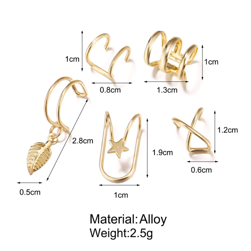 SAMCO 5Pcs/Set Ear Cuff Gold Leaves Non-Piercing Ear Clips Fake Cartilage Earring Jewelry For Women Men
SAMCO 5Pcs/Set Ear Cuff Gold Leaves Non-Piercing Ear Clips Fake Cartilage Earring Jewelry For Women Men