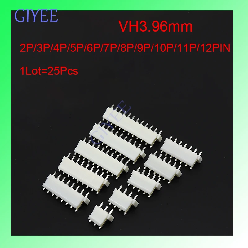 

25PCS/LOT VH3.96 Straight Socket 3.96mm Straight Pin Header 2P/3P/4P/5P/6P/7P/8P/9P/10P/11P/12PIN 180 Degree Socket Connector