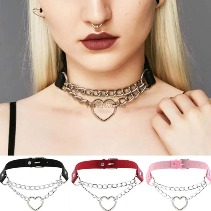 Women Dark Gothic Faux Leather Choker Punk Heart-Ring Pendant Metal Chain Harajuku Collar Adjustable Necklace Jewelry
Women Dark Gothic Faux Leather Choker Punk Heart-Ring Pendant Metal Chain Harajuku Collar Adjustable Necklace Jewelry