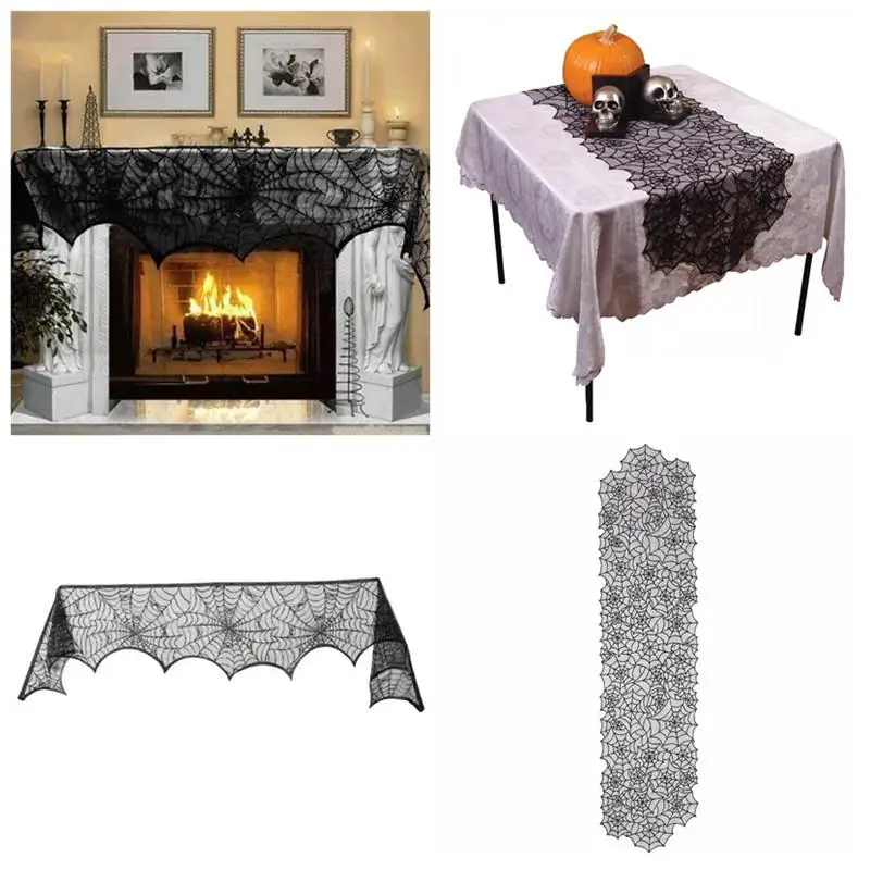 Cobweb Fireplace Scarf Black Lace Spiderweb Mantle Cover Tablecloth Door Curtain Party Ornaments 
Cobweb Fireplace Scarf Black Lace Spiderweb Mantle Cover Tablecloth Door Curtain Party Ornaments