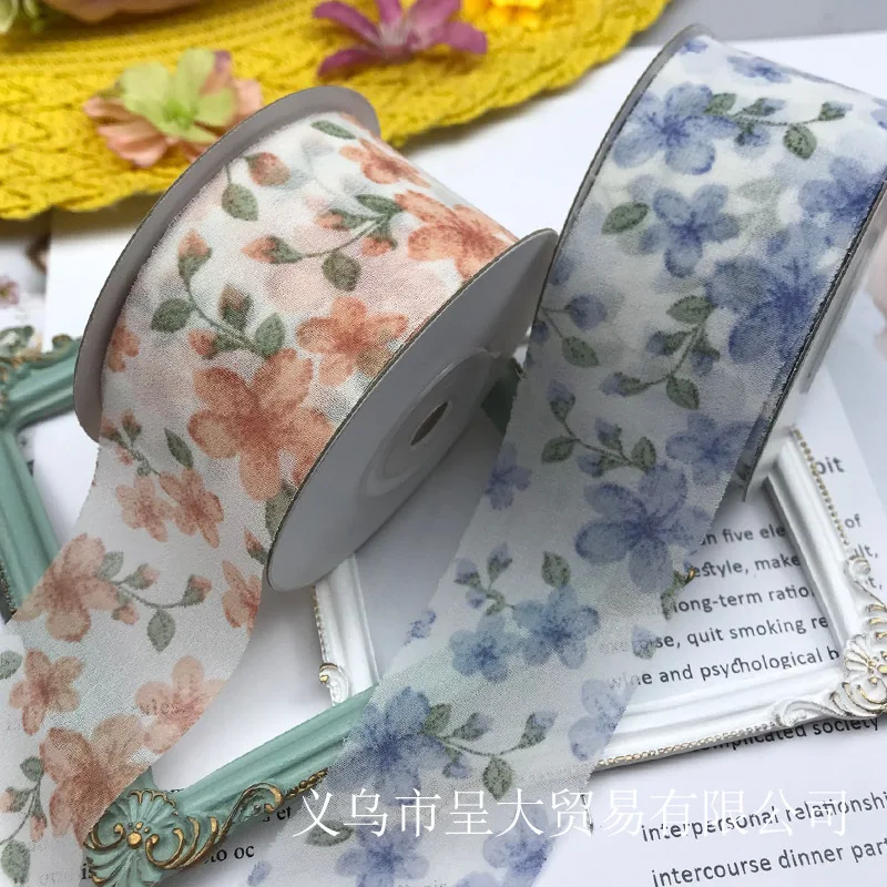 

5yards Floral Printed Chiffon Ribbon for DIY Craft Gift Wrapping Hair Bowknot Ribbon Clothing Dress Trims