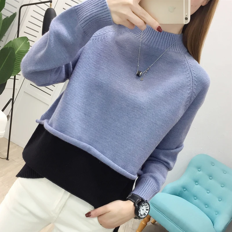 

462254 - real shot half high collar raglan sleeve splicing fake two piece set sweater [zone K 69]2019ag