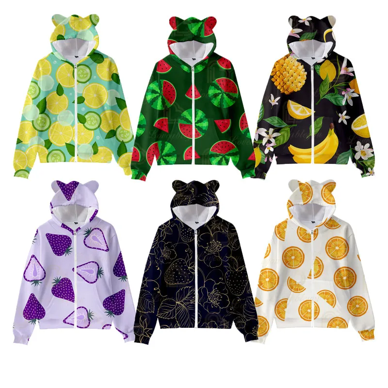 Fruits Pattern Strawberry Watermelon Pineapple Cat Ears Zipper Hoodie 3D Summer Kid's Hooded Girls Sweatshirts Girls Hoodies
Fruits Pattern Strawberry Watermelon Pineapple Cat Ears Zipper Hoodie 3D Summer Kid's Hooded Girls Sweatshirts Girls Hoodies