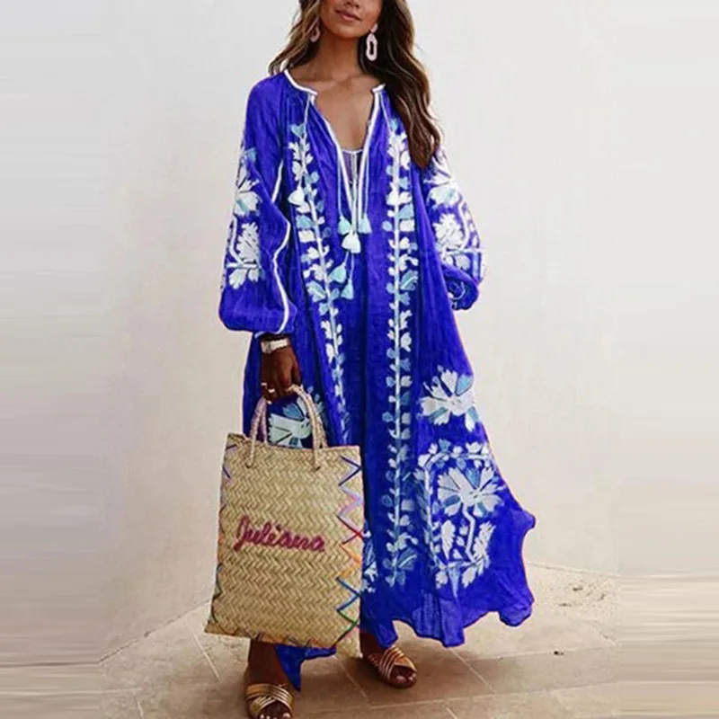 Large Swing Loose Robe 2021 Spring Autumn New Ladies V-Neck Bandage Printed Long-Sleeve Vestidos Women's Casual Beach Long Dress
Large Swing Loose Robe 2021 Spring Autumn New Ladies V-Neck Bandage Printed Long-Sleeve Vestidos Women's Casual Beach Long Dress