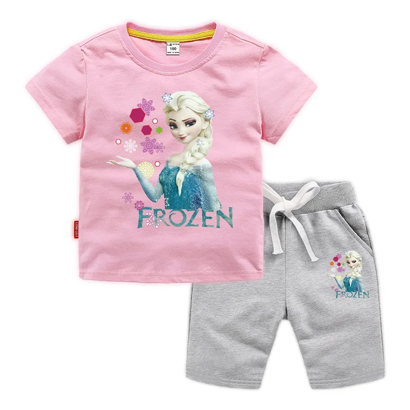 Disney's new summer cotton children's frozen princess short sleeve shorts two-piece fashion suit
Disney's new summer cotton children's frozen princess short sleeve shorts two-piece fashion suit