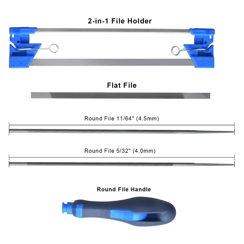 Sharpen Teeth and Depth Gauge Chainsaw Sharpener File Kit 2 in 1 Two Round Files of Different Sizes for Various Needs 
Sharpen Teeth and Depth Gauge Chainsaw Sharpener File Kit 2 in 1 Two Round Files of Different Sizes for Various Needs