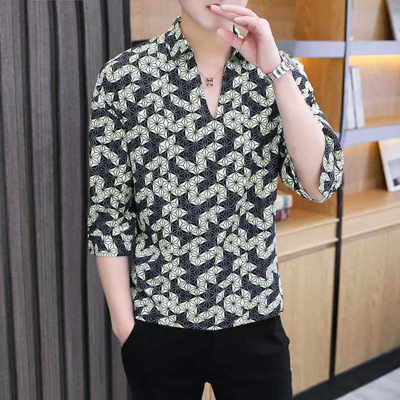 Summer New Men's Half Sleeve Four-Sided Stretch Shirt Youth Fashion Loose Top Three-Quarter Sleeve Shirt/T-shirt Men
Summer New Men's Half Sleeve Four-Sided Stretch Shirt Youth Fashion Loose Top Three-Quarter Sleeve Shirt/T-shirt Men