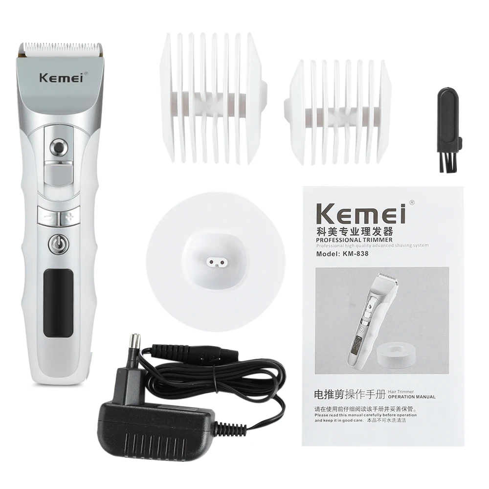 Kemei-838 Rechargeable Hair Clipper Li-ion Battery Intelligent LCD Display Speed Control Hair Trimmer With Charge Stand 110-240v
Kemei-838 Rechargeable Hair Clipper Li-ion Battery Intelligent LCD Display Speed Control Hair Trimmer With Charge Stand 110-240v