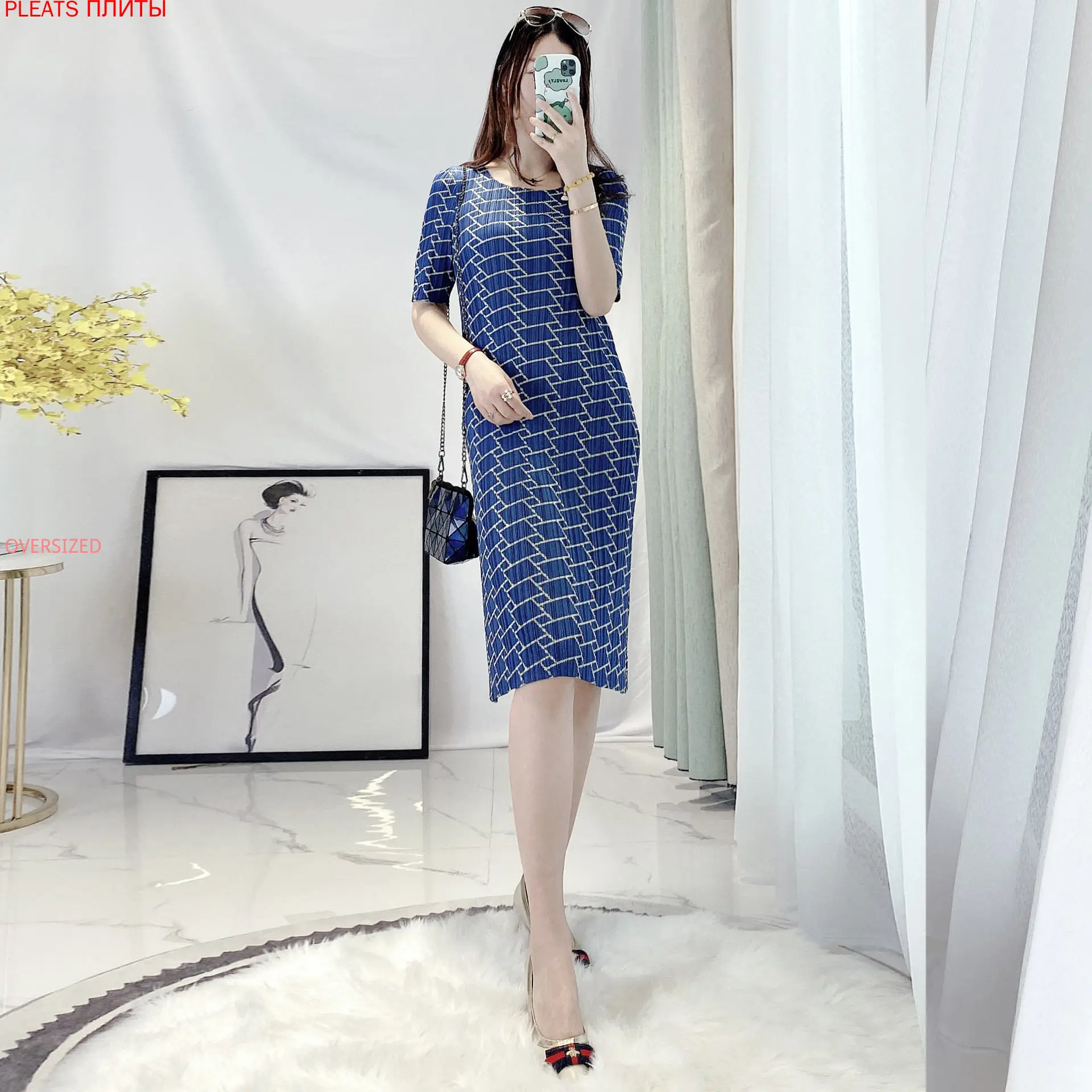 Miyake Pleated Temperament Dress Summer New Slim Slimming Commuter Plaid Mid-length Dress Women Elegant Pleats Vestido
Miyake Pleated Temperament Dress Summer New Slim Slimming Commuter Plaid Mid-length Dress Women Elegant Pleats Vestido