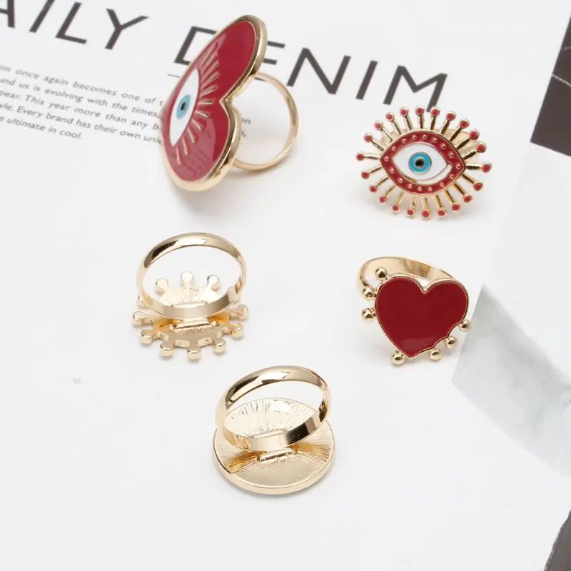 5Pcs Heart Enamel Evil Eye Open Band Women Rings Exaggerated Fashion Jewelry 45BC
5Pcs Heart Enamel Evil Eye Open Band Women Rings Exaggerated Fashion Jewelry 45BC