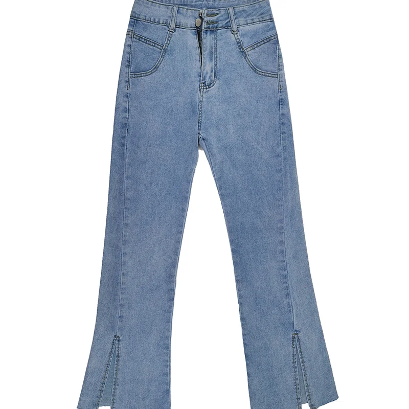 Varofi High waist slits slim slim two button light blue stretch jeans high waisted jeans xs jeans flare jeans y2k pants