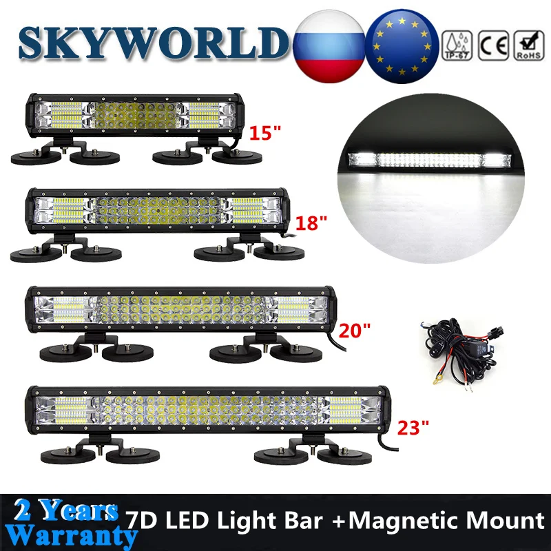 

15 18 20 23inch 7D Tri Row LED Bar Offroad Work Lamp 216/252/288/324w Combo Light Bar with Strong Magnet Mount Brackets For Car
