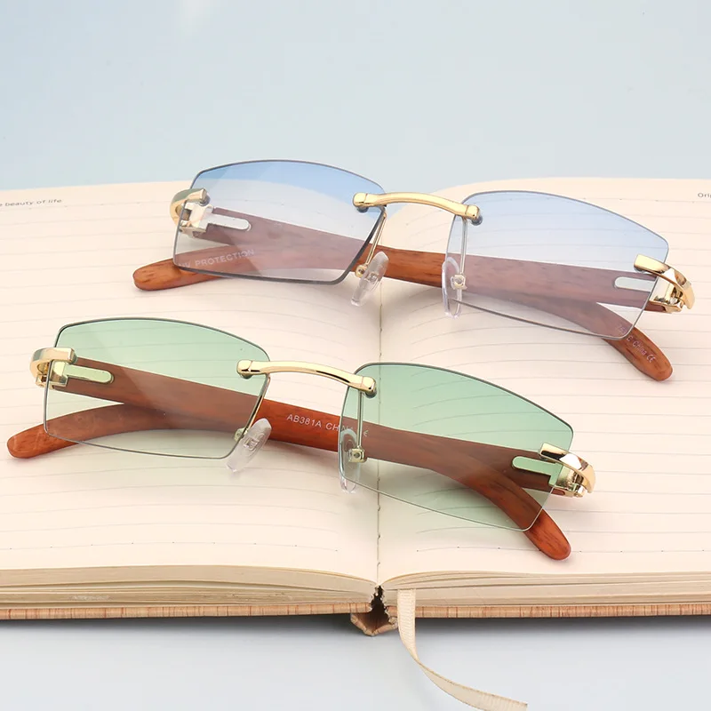 

Frameless trim wood grain legs metal hinge sunglasses men ocean piece fashion sunglasses women