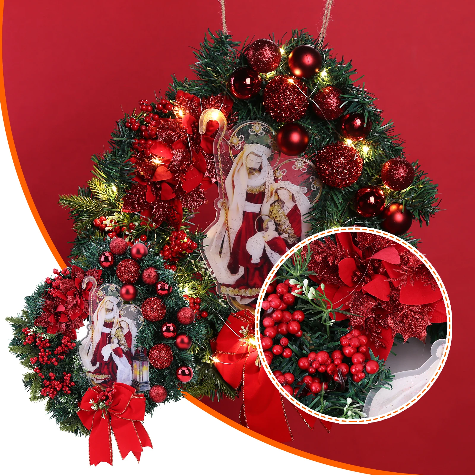 2022 священный Рождественский венок с огнями, праздничный венок, искусственные подвесные украшения, Настенный декор для входной двери, плоск... 
2022 священный Рождественский венок с огнями, праздничный венок, искусственные подвесные украшения, Настенный декор для входной двери, плоск...