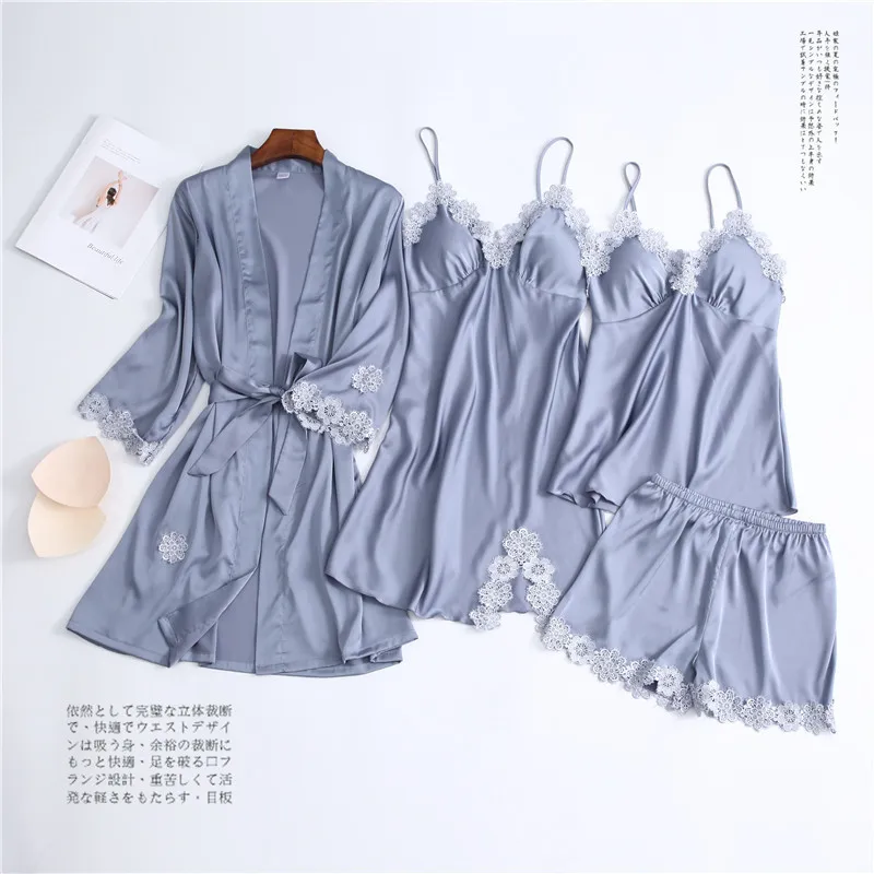 Satin Summer Women Nightwear 4PCS Pajama Set Bathrobe Sexy Casual Intimate Sleepwear Pijama Silk Nightdress Daily Home Lounge
Satin Summer Women Nightwear 4PCS Pajama Set Bathrobe Sexy Casual Intimate Sleepwear Pijama Silk Nightdress Daily Home Lounge