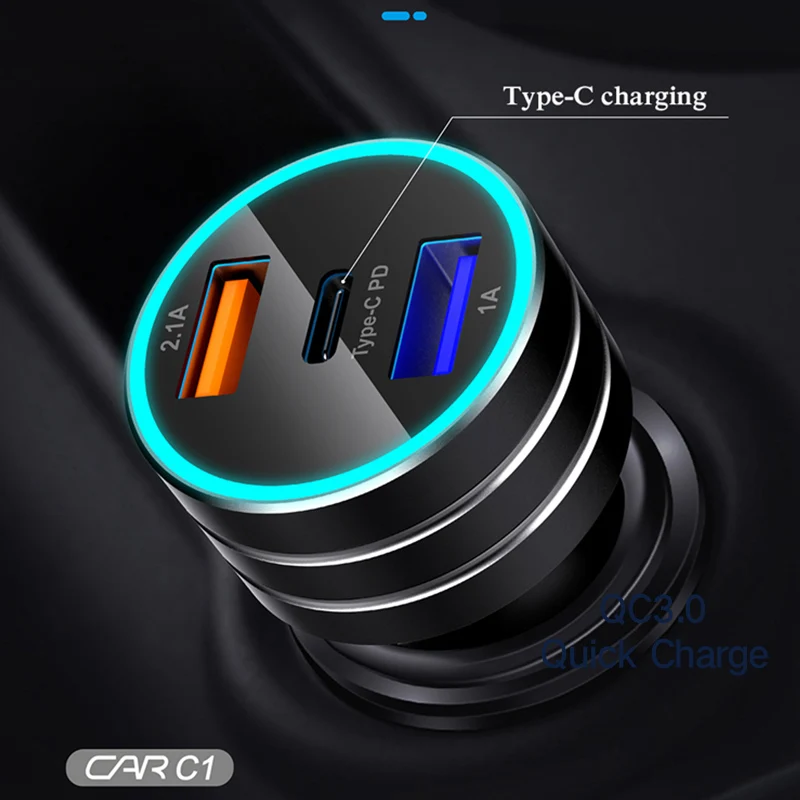 

CDEN car charger fast charge cigarette lighter splitter 3 USB port QC3.0 TYPE-C PD USB-C quick charge charger voltage detection