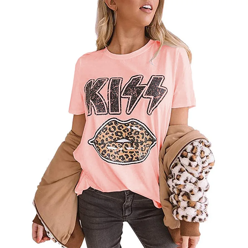 2021 New Summer T-shirt Women Leopard Printed Kiss Lips Cute t-shirt O-Neck Short Sleeve Street Style Cotton Tee Tops tshirt
2021 New Summer T-shirt Women Leopard Printed Kiss Lips Cute t-shirt O-Neck Short Sleeve Street Style Cotton Tee Tops tshirt
