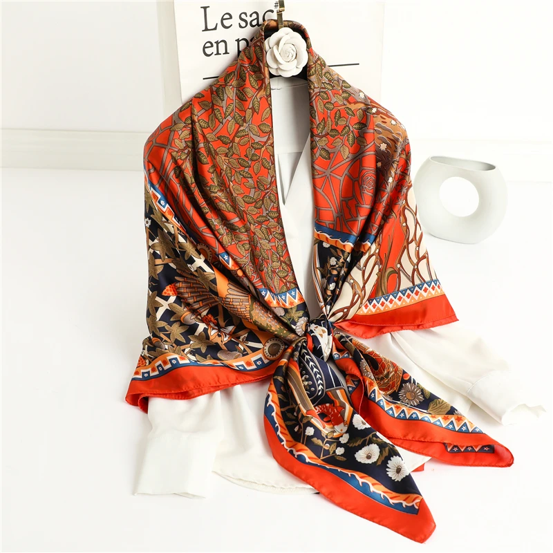 Female Bandana Square Silk Scarf 135*135cm Women Fashion Print Scarves Lady Hair Band Shawl Head Wraps 2021
Female Bandana Square Silk Scarf 135*135cm Women Fashion Print Scarves Lady Hair Band Shawl Head Wraps 2021