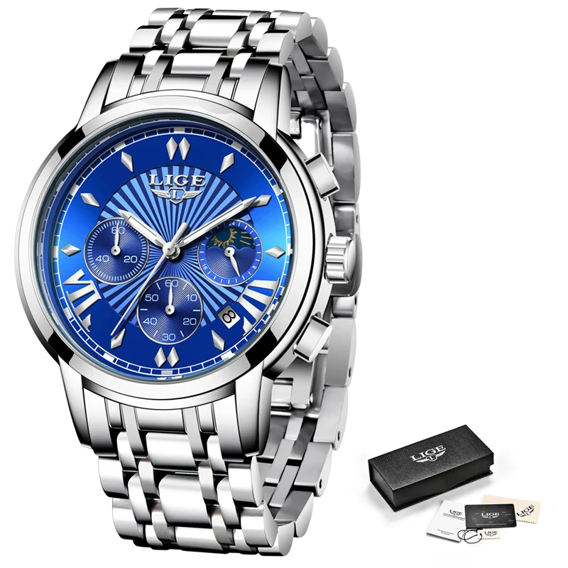 2020 New Sport Clock LIGE Mens Watches Top Luxury Brand Stainless Steel Watch For Men Moon Phase Waterproof Quartz Wristwatch
2020 New Sport Clock LIGE Mens Watches Top Luxury Brand Stainless Steel Watch For Men Moon Phase Waterproof Quartz Wristwatch