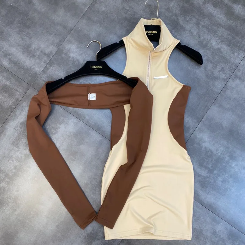 PREPOMP 2022 Autumn Long Sleeve Overalls Stand Collar Sleeveless Zipper High Waist Backless Short Mini Dress Two Piece Set GC225
PREPOMP 2022 Autumn Long Sleeve Overalls Stand Collar Sleeveless Zipper High Waist Backless Short Mini Dress Two Piece Set GC225