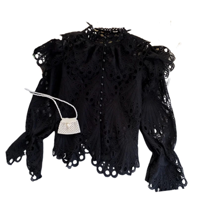 2021 Autumn New Retro Style Shirt Female Fashion Sexy Hollow Ruffled Long-Sleeved Single-breasted Round Neck Top
2021 Autumn New Retro Style Shirt Female Fashion Sexy Hollow Ruffled Long-Sleeved Single-breasted Round Neck Top