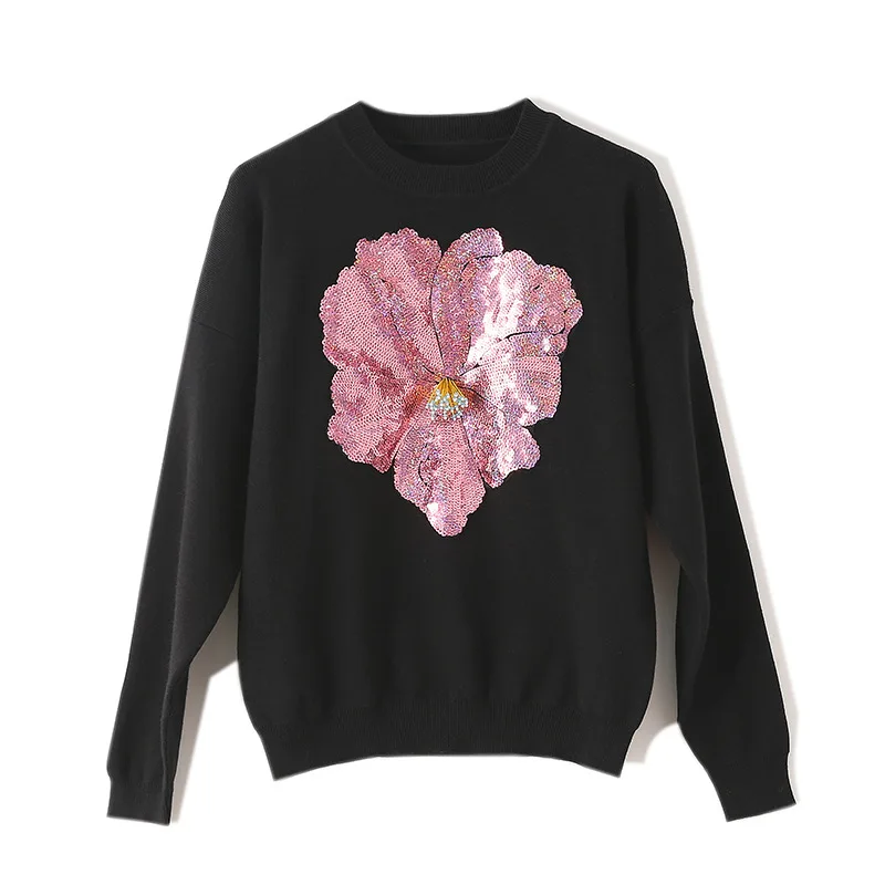 Women Pullover Sweater New Style Embroidery Flowers Sequins Womens Knitwear Black White Fashion Pullovers Women's Sweaters
Women Pullover Sweater New Style Embroidery Flowers Sequins Womens Knitwear Black White Fashion Pullovers Women's Sweaters