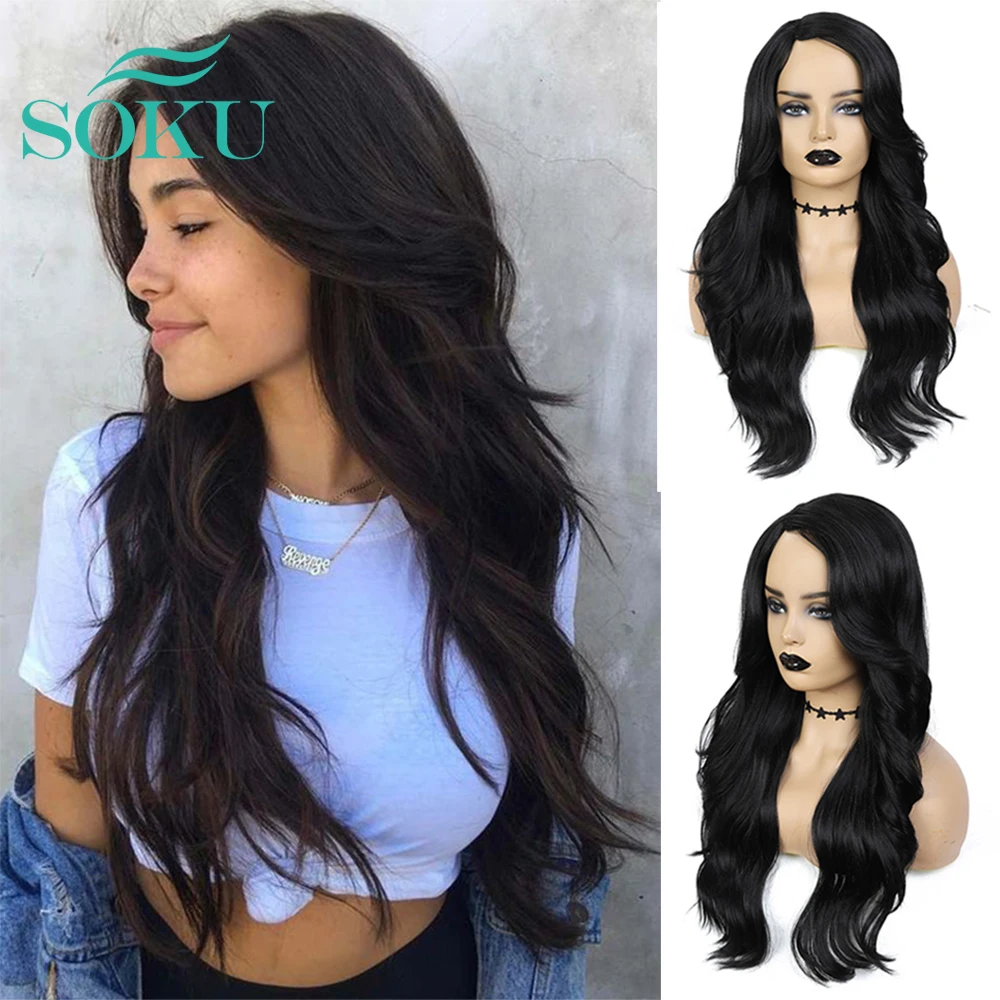 SOKU Long Wavy Synthetic Lace Wig Black Color Side Part Glueless Heat Resistant Fiber Trendy Beauty Hair For Black Women Daily
SOKU Long Wavy Synthetic Lace Wig Black Color Side Part Glueless Heat Resistant Fiber Trendy Beauty Hair For Black Women Daily