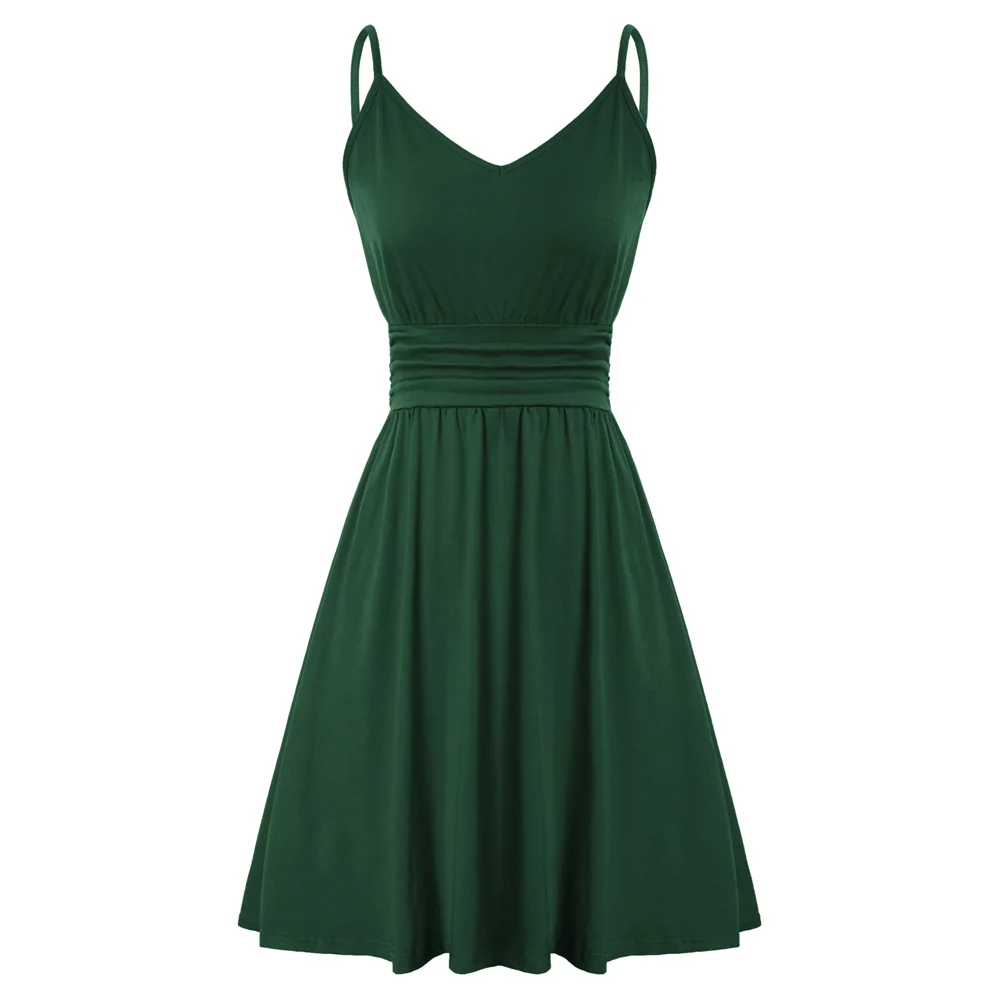 Summer Women's Dresses Sexy Fashion Cami Dress Spaghetti Straps V-Neck Pleated Waist A-Line Mini Short Dresses Solid New Lady
Summer Women's Dresses Sexy Fashion Cami Dress Spaghetti Straps V-Neck Pleated Waist A-Line Mini Short Dresses Solid New Lady