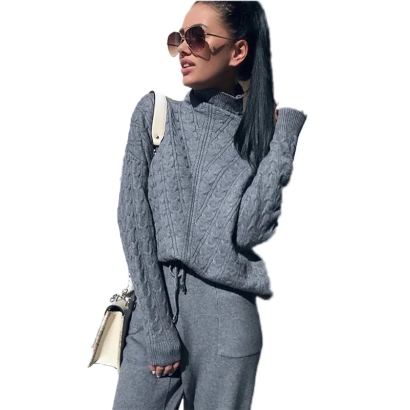 Autumn Winter Women's Two Piece Set Tracksuit Solid Color Striped Turtleneck Sweater and Elastic Trousers Suits Knitted Clothes
Autumn Winter Women's Two Piece Set Tracksuit Solid Color Striped Turtleneck Sweater and Elastic Trousers Suits Knitted Clothes