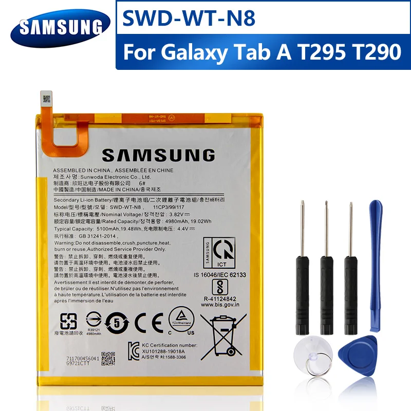 Оригинальный телефон Samsung, аккумулятор для планшета Samsung Galaxy Tab A T295 T290, оригинальный запасной аккумулятор для планшета 5100 мАч 
Оригинальный телефон Samsung, аккумулятор для планшета Samsung Galaxy Tab A T295 T290, оригинальный запасной аккумулятор для планшета 5100 мАч