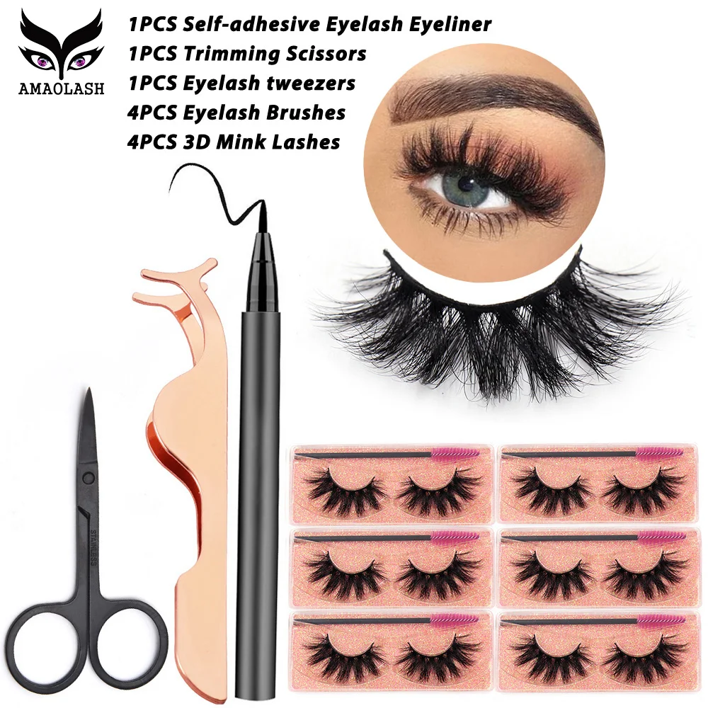 Eye makeup 6PCS kit Makeup 5D False Eyelashes Fluffy Soft 3D Mink Lashes Reusable Volume Eyelash Self-adhesive Eyelash Eyeliner 
Eye makeup 6PCS kit Makeup 5D False Eyelashes Fluffy Soft 3D Mink Lashes Reusable Volume Eyelash Self-adhesive Eyelash Eyeliner