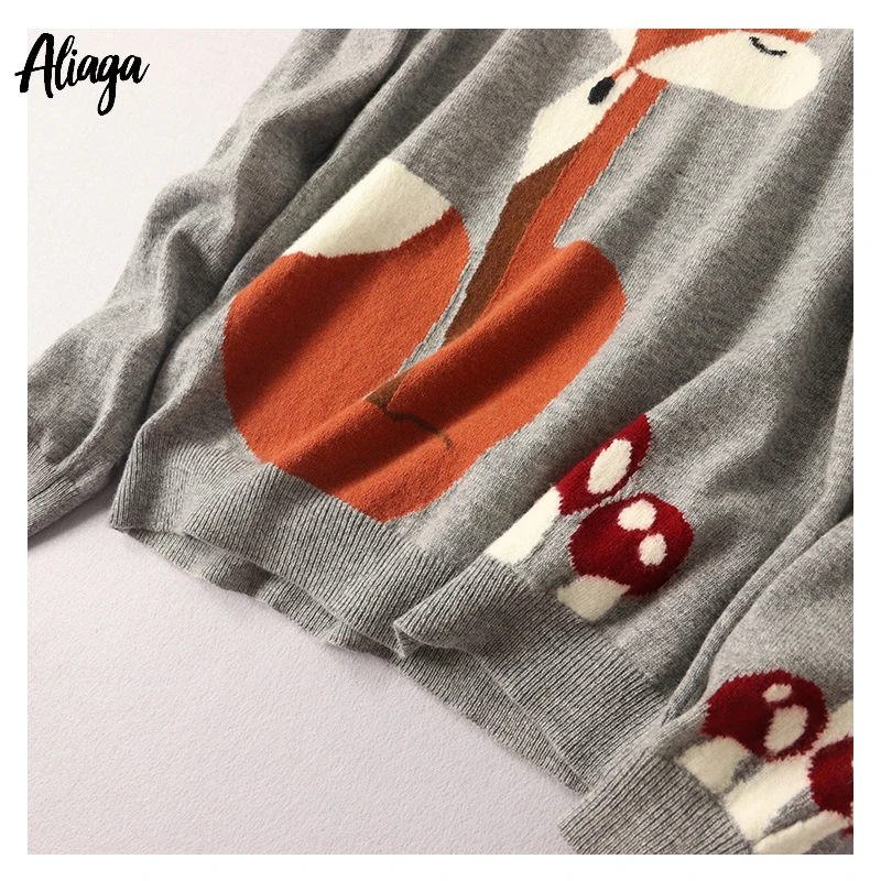 Aliaga Autumn Fashion Animal Pattern Jacquard Sweater Women 100% Cashmere Sweater Pullovers Knit Long Sleeve Fox Sweater Jumper
Aliaga Autumn Fashion Animal Pattern Jacquard Sweater Women 100% Cashmere Sweater Pullovers Knit Long Sleeve Fox Sweater Jumper