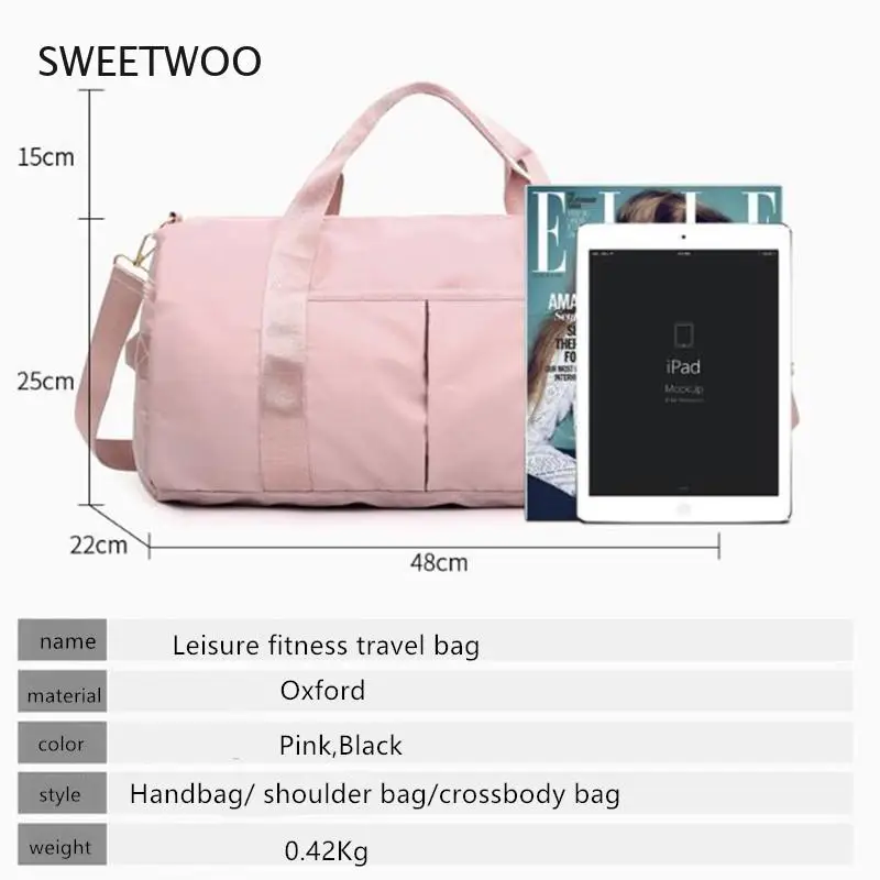

High Quality Women Travel Bag Waterproof Weekender Bags Oxford Cloth Luggages Handbag Shoulder Bag Traveling Bag Dry and Wet