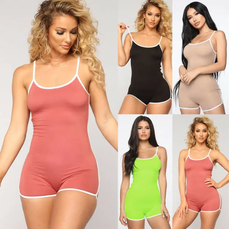 Women Sleeveless Strap Playsuit One-piece Holiday Shorts Bodycon Biker Sports Running Casual Summer Beach Mini Jumpsuit | Женская одежда