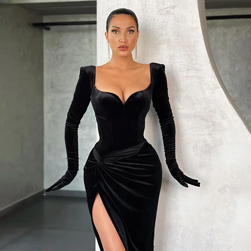 Aushiya High Split Long Sleeve Party Dress For Women Backless V-neck Ruched Long Dress Spring Summer Elegant Evening Vestidos
Aushiya High Split Long Sleeve Party Dress For Women Backless V-neck Ruched Long Dress Spring Summer Elegant Evening Vestidos