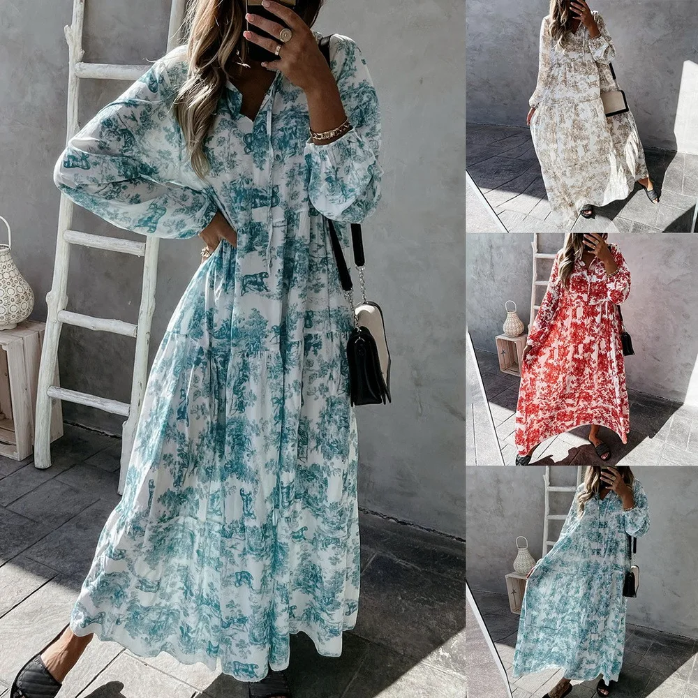 Classic V Neck Women Casual Belt Outdoor Dress Summer Printed Long Sleeve Loose Dress Elegant Female Streetwear Dress Vestidos
Classic V Neck Women Casual Belt Outdoor Dress Summer Printed Long Sleeve Loose Dress Elegant Female Streetwear Dress Vestidos