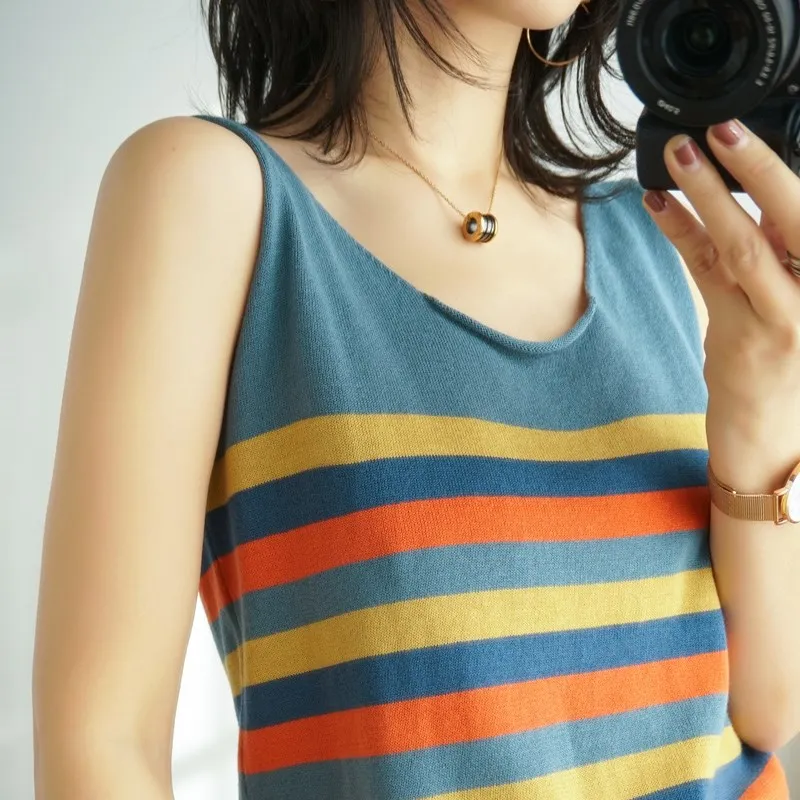100% Cotton T-Shirt Base Wild Short Paragraph Loose Loose Striped Sweater Vest Female Summer Outerwear Women's Pullover Sweater
100% Cotton T-Shirt Base Wild Short Paragraph Loose Loose Striped Sweater Vest Female Summer Outerwear Women's Pullover Sweater